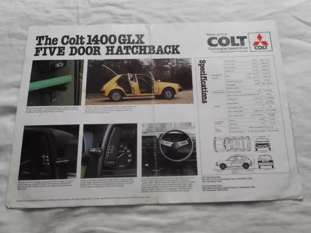 Circa 1980 Mitsubishi Colt 1400 GLX (Mirage) UK Foldout Car Sales Brochure 3