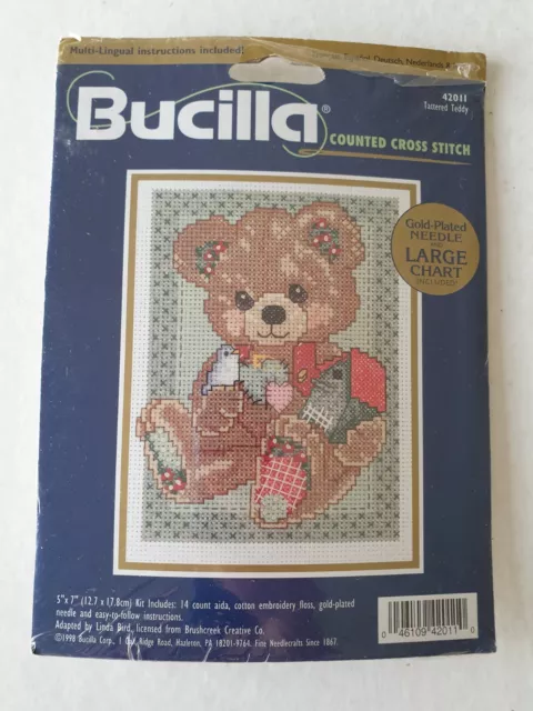 Bucilla Tattered Teddy Bear 14 count cross stitch kit 12.7 x 17.8cm