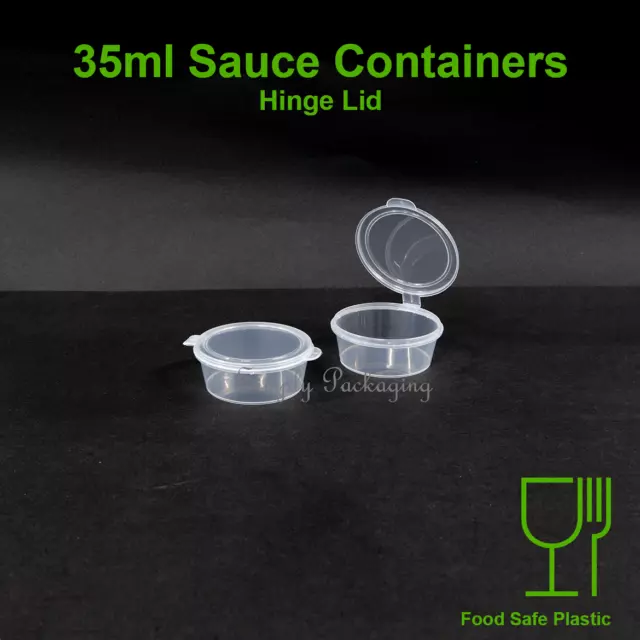 (50pcs) PREMIUM 35ml Plastic Sauce Containers Hinged Lid Storage Cup BPA Free