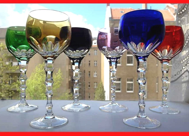 Set 6 Bicchieri di Vino Vetro Cammeo Josephinenhütte Gemarkt Circa 1920 P508