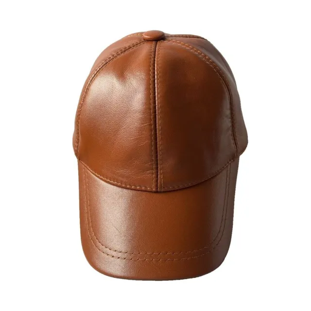 100% Genuine Real Lambskin Leather Baseball Cap Hat Solid