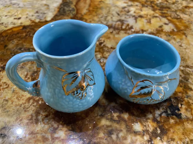 Wade England Golden Turquoise Bramble 2 3/4" Demitasse Creamer & Sugar