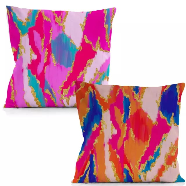 Preppy Funky Hot Pink and Gold Pillow Covers 18x18 Set of 2 - Modern Abstract...