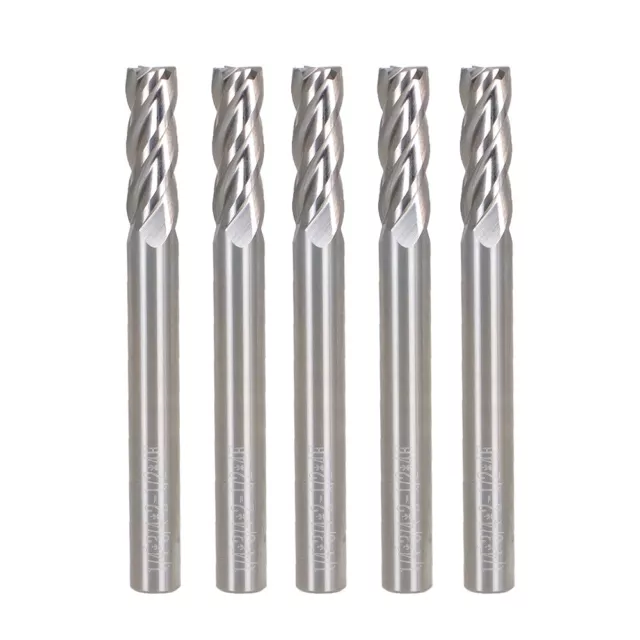5 Pcs 1/4" 4 Flute 3/4" LOC 2-1/2" Overall Length Carbide End Mill- TiALN COATED