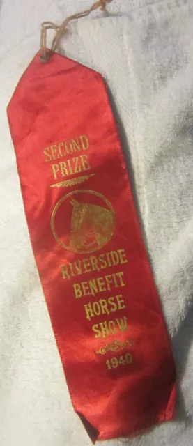 1 vintage  1949 Ribbon Riverside Benefit Horse Show Prize,Ohio,2nd