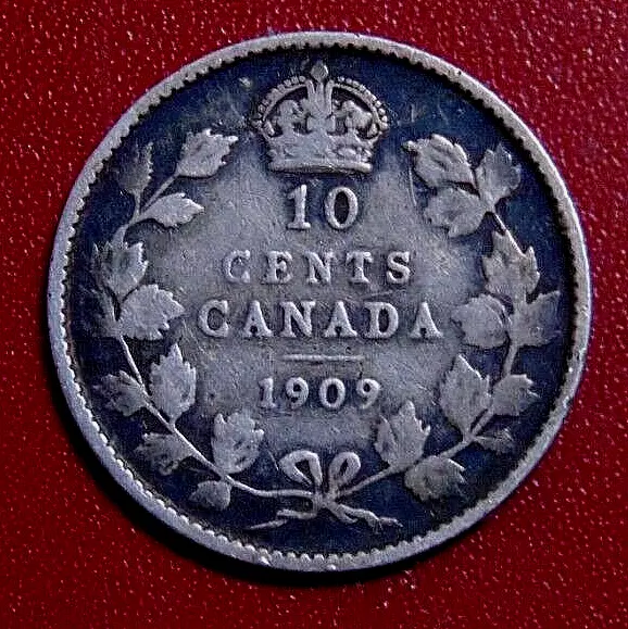 CANADA 1909 Victorian Leaves 10 ten cents silver coin King Edward VII lot B