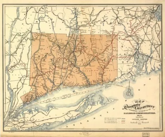 1893 Map of Connecticut | Railroad Map of Connecticut | Vintage Connecticut Map
