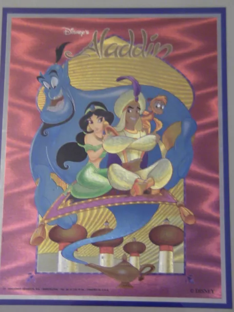 Disney vintage Foil 80's framed picture Aladdin 30cm x 24cm