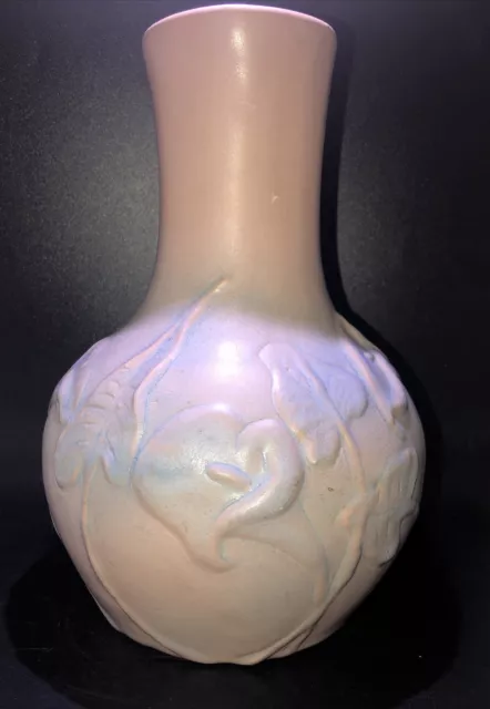 van briggle pottery calla Lily vase 10” muted pink with blue signed