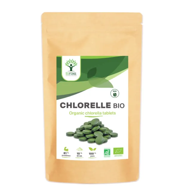 Chlorella Bio - Bioptimal - Protéine B12 - 100% Chlorelle Pure - 300 comprimés