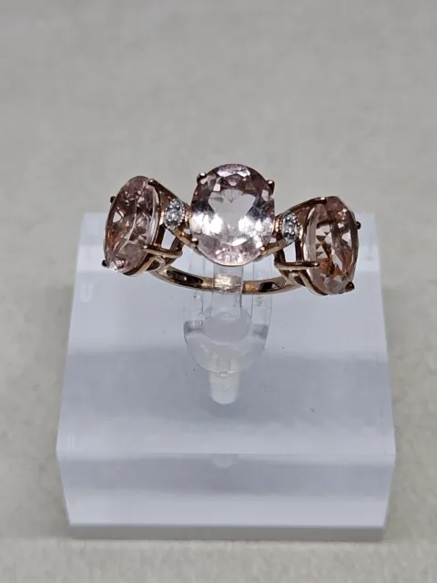 9k Rose Gold 7.18cts Galliela Morganite & Diamond Ring Size J½ (4.27g) Cert.