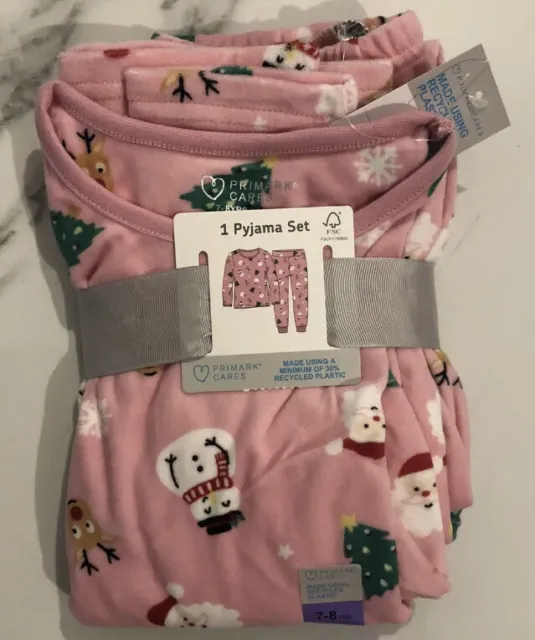 BNWT Primark Pink Soft Christmas Design Long Sleeve Girls Pyjama Age 2-3 Xmas