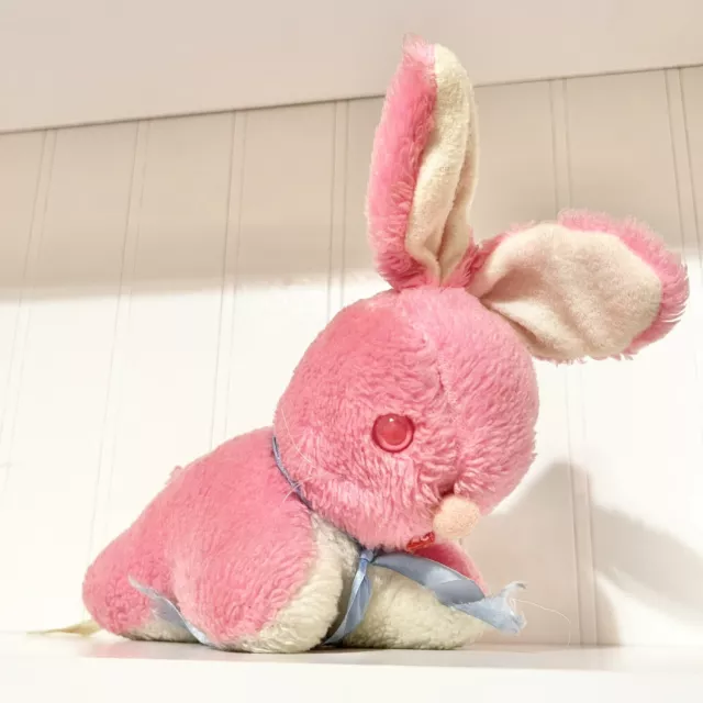 RARE Red Eyed Vintage EASTER UNLIMITED Easter Pets Pink Bunny Rabbit 8" Plush