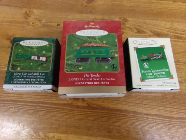 Hallmark Lot of 3 Lionel Train Christmas Tree Ornaments NEW in Original Boxes