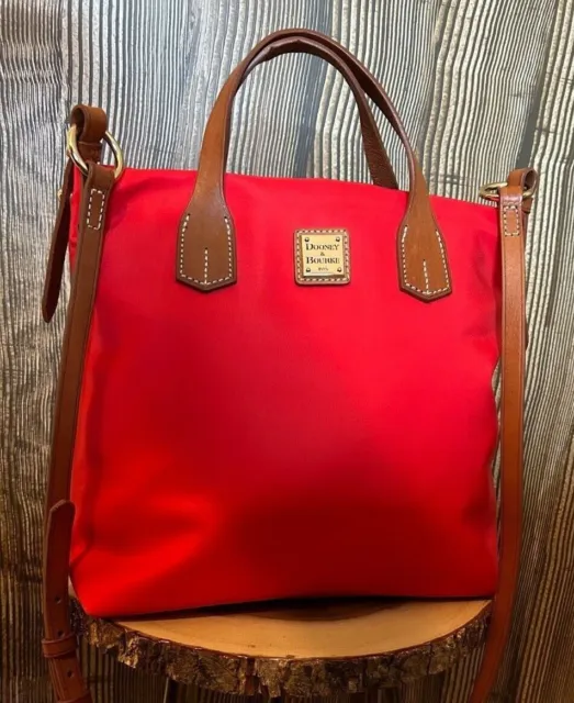 DOONEY & BOURKE WINDHAM CLEO LETTER CARRIER BAG, Red, Nylon & Leather, Purse