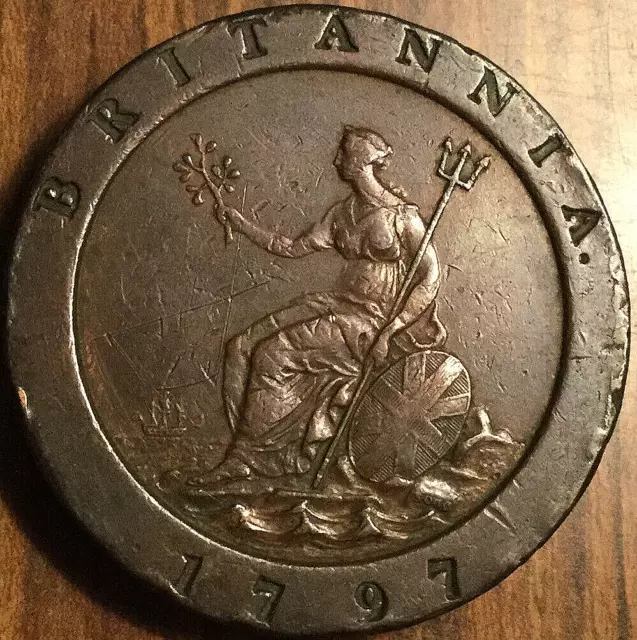 1797 Uk Gb Great Britain Cartwheel Twopence Coin