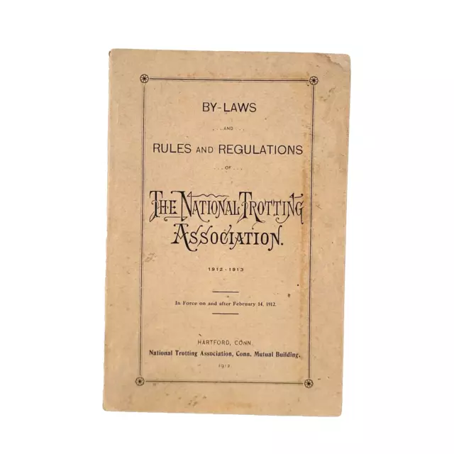 1912-1913 The National Trotting Association Bylaws Booklet Harness Horse Racing