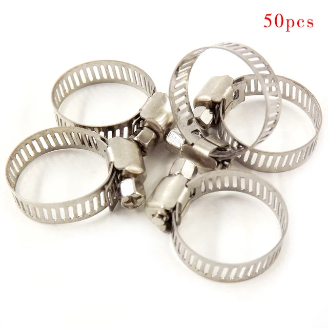 50 Pack 3/8 Inch - 1/2 Inch Adjustable Drive Hose Clamps Fuel Line Worm Clip New