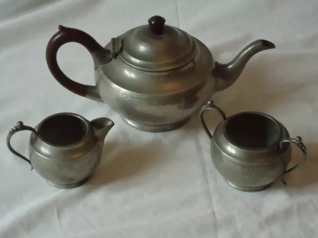 Vintage English Pewter Teapot Suger Bowl Milk Jug Tea set-Film Prop Display Pot