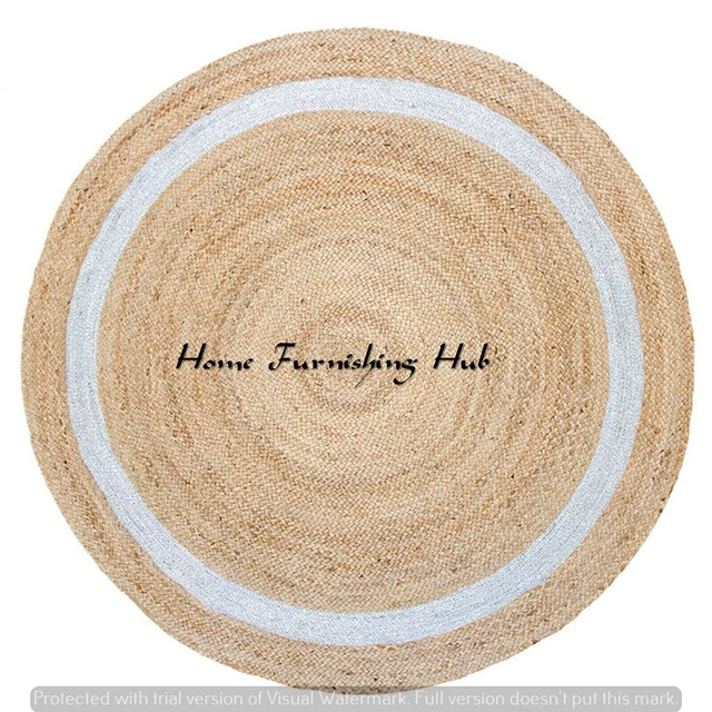 Indien hecho a mano trenzado yute Dhurrie piso Reversible Mat Round-5 ft...
