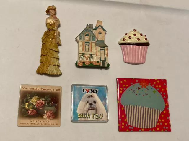 Vintage Refrigerator Magnets - Lot of 6 - Victorian, Baking, Dogs, Ceramic