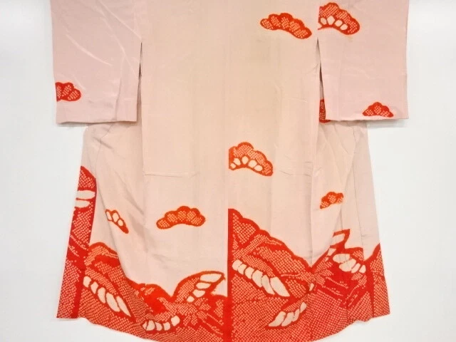 41108# Japanese Kimono / Antique Juban / Kinsha / Shibori / Pine