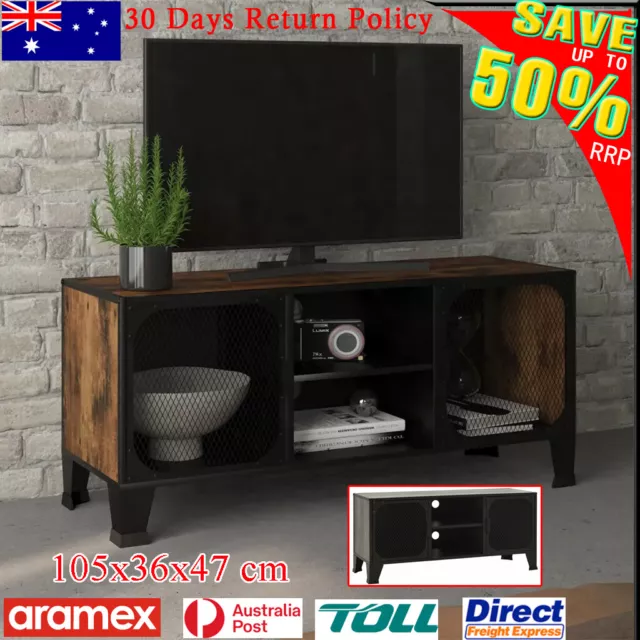 Rustic TV Cabinet 2-Door Display Rack Entertainment Unit Stand With Compartments