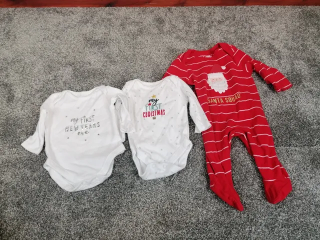 Baby Unisex Christmas Clothes Bundle Age 0-3 Months Sleepsuit And Bodysuits