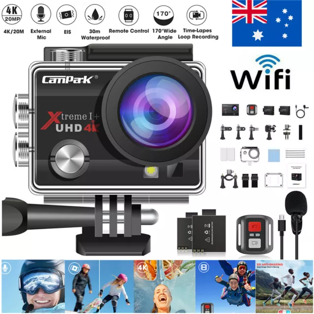 Campark 4K Ultra HD 24MP Action Camera WiFi Sports Cam Waterproof Sony Sensor