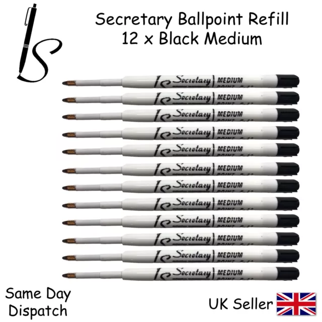 Parker Compatible Ball Point Pen Refill Ink - Medium Black X12