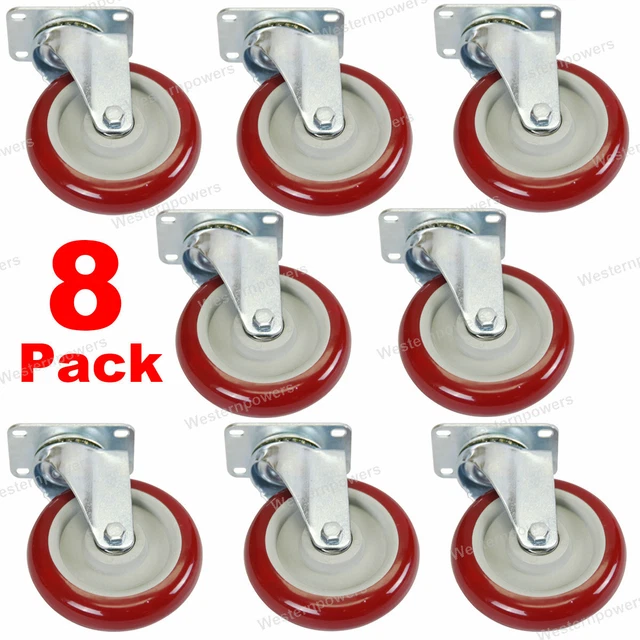 8 Pack 5'' Caster Wheels Swivel Plate Polyurethane Wheels Heavy Duty Wheels