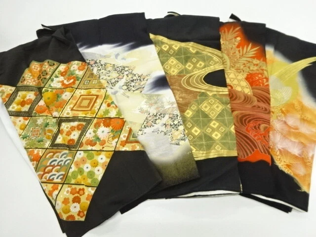 41128# Japanese Kimono / Antique Tomesode / Set Of 5
