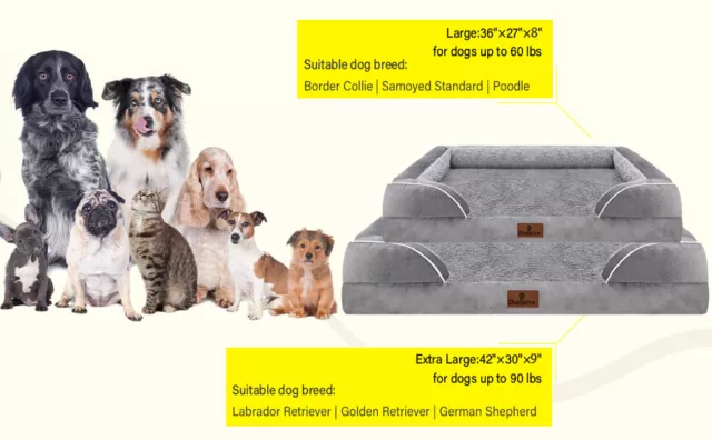 Orthopedic Foam L XL Dog Bed 3+1/2Side Memory Foam Bolster Pet Sofa with Cover