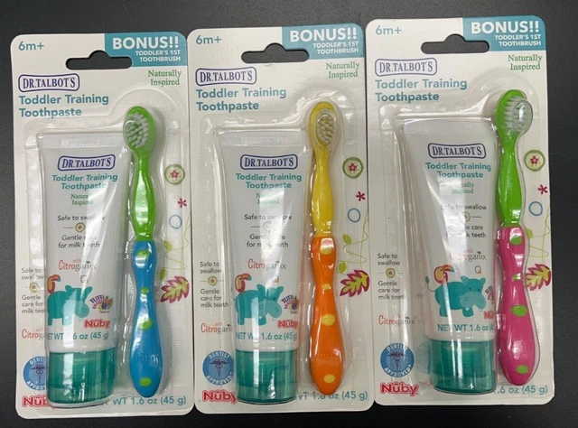 3 Pack Dr. Talbots Toddler Training Toothpaste/Toothbrush Set by Nuby 6+