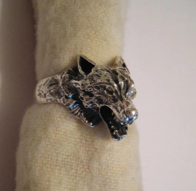 Mexican 925 Silver Taxco Etched CARVED 3-D WOLF HEAD Men's Unisex Ring Size 9.25