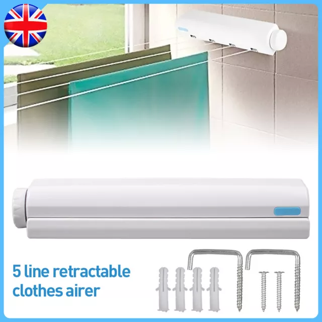 Pullout Retractable Clothes Airer Washing Line 5 Line Laundry Dryer Wall Mounted