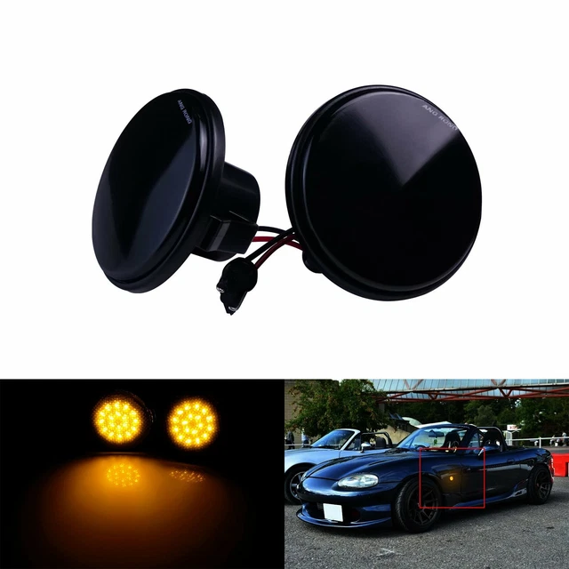 2x NSLUMO Dynamic LED Smoked Turn Signal Lights For Mazda RX7 FD, Premacy, 323, 626 (Amber/Black, Sequential) – Direct Replacement