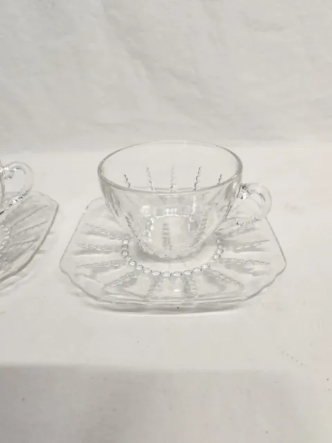 Imperial Candlewick Tea Cups & Saucers ONE PAIR, Original Vintage Glass 400-35 2