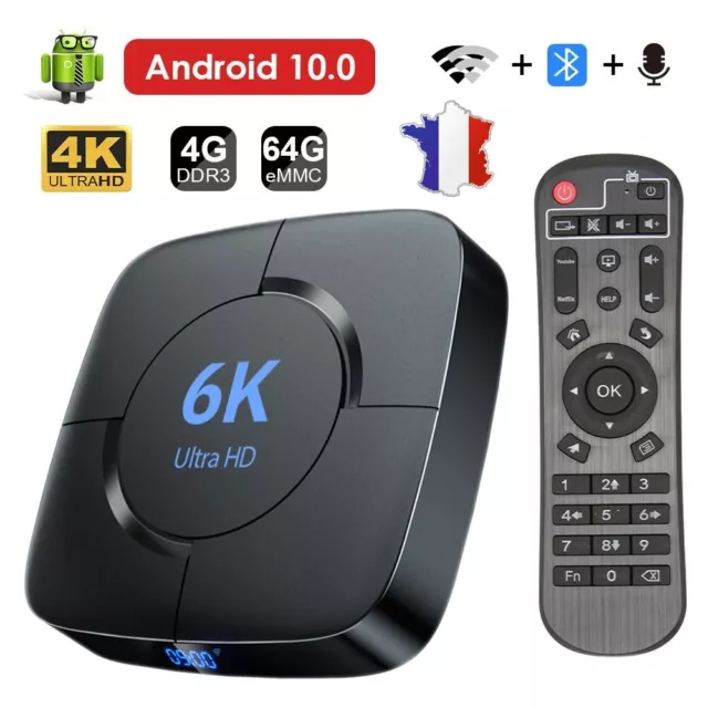 Smart TV Box Android 10.0 Quad-Core Ultra HD 4GB 32GB 64GB 6K Youtube multimédia