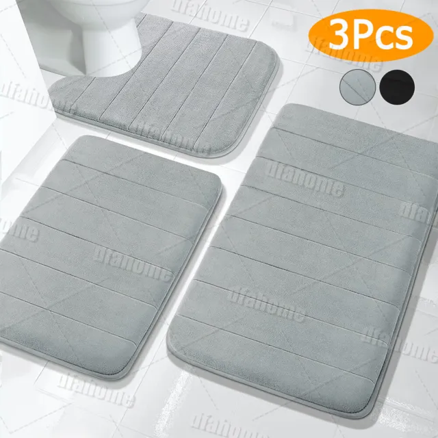 Memory Foam 3PCS Bathroom Rug Absorbent Bath Mat Set Small Large and Contour Rug