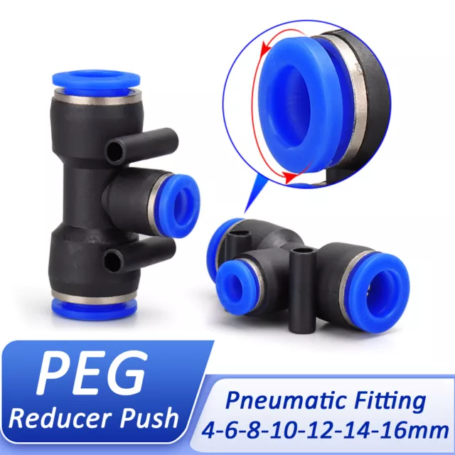 T Piece Push Fit Brake Speed Fit Fitting - Reducer Connector 4/6/8/10/12/14/16mm