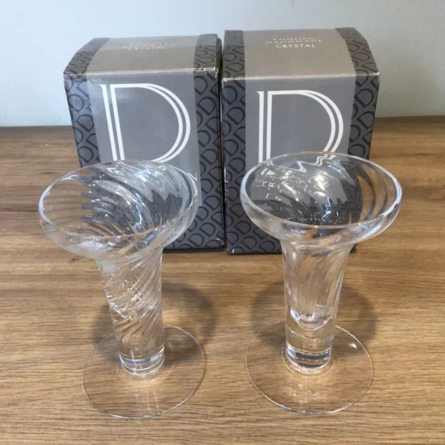 Two Dartington English Handmade Clear Crystal Bud Vases Boxed 11.5cm (91) #919