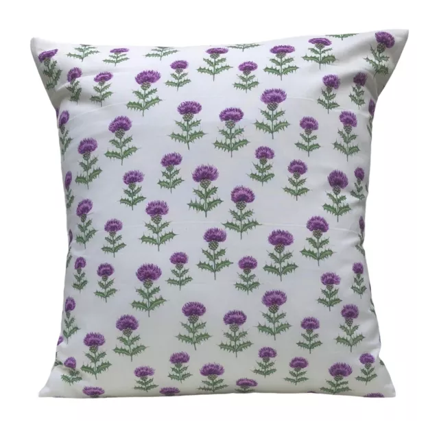 Thistle Print Cream Purple Green Cushion Cover 16” 18”