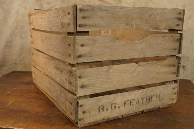 Antique Farm Produce Warehouse General Store Wooden Crate Box R.G. Feather