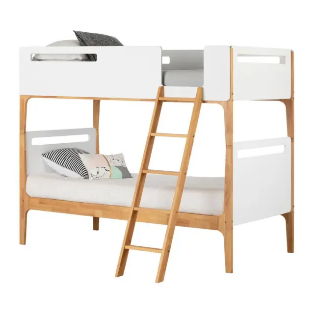 Bebble Modern Bunk Bed Pure White and Exotic Light Wood