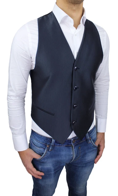 Gilet Uomo Diamond Blu Scuro Navy Gessato A Righe Smanicato Panciotto Rigato