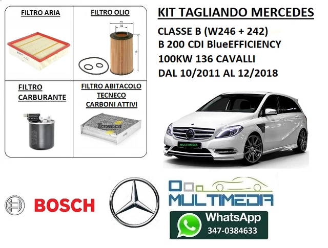 Kit Tagliando Filtri + Olio 5W30 Per Mercedes Classe B 200 CDI W246 136 CV Dal 2011 - 7 Litri Olio Long Life