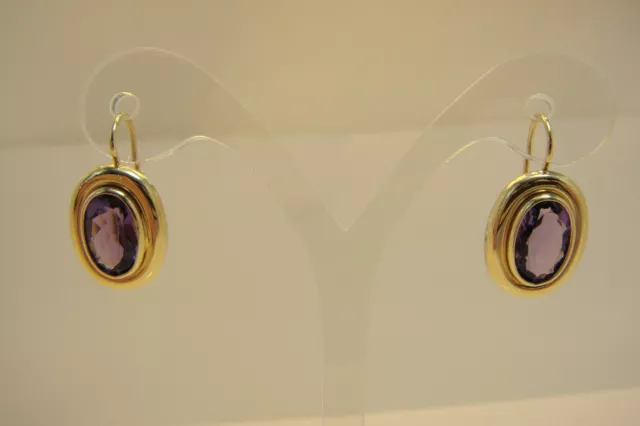 2 Ct Oval Simulated Amethyst Halo Wedding Hoops Earrings 14K Yellow Gold Plated