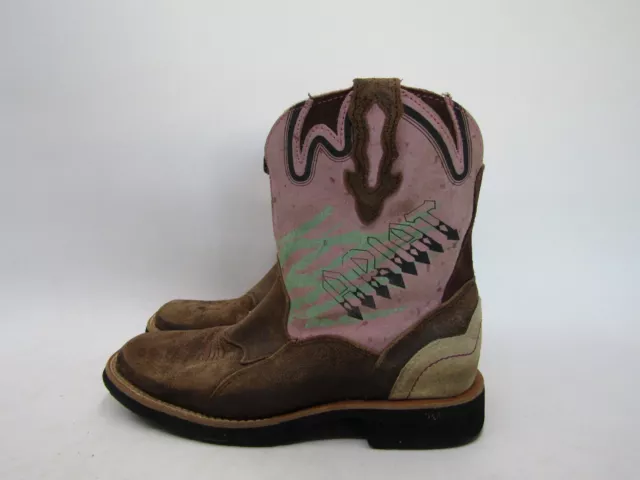 Ariat Youth Size 3.5 D Pink Brown Leather Zip Cowboy Western Boots