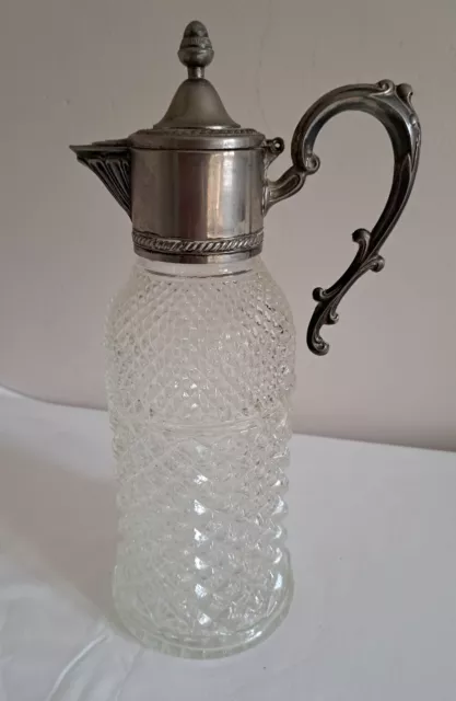 Silver plate pressed glass water claret jug vintage Italian